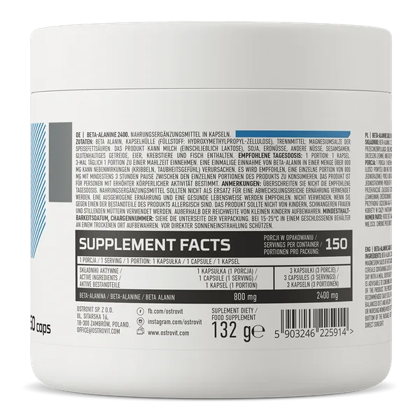 OstroVit Beta-Alanine 2400 mg 150/300 kapslit - Pilt 2