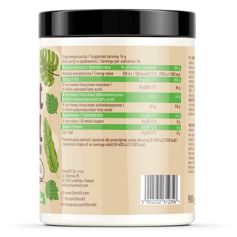 OstroVit coconut oil / rafineerimata kookosõli 900g - Pilt 2